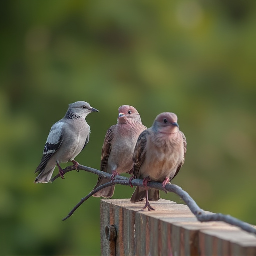 Tiny birds perched, pigeons kept away