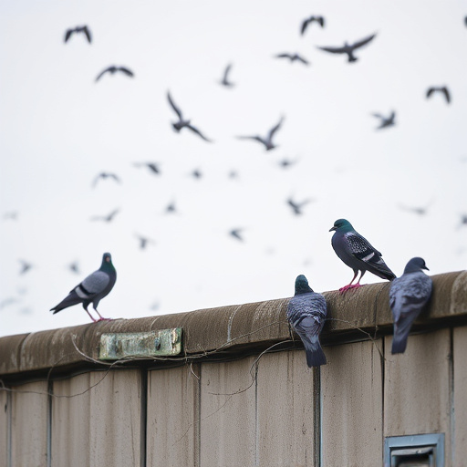 Tiny birds perched, pigeons kept away
