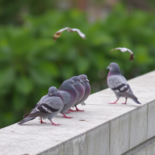Tiny birds perched, pigeons kept away