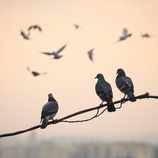 Tiny birds perched, pigeons kept away