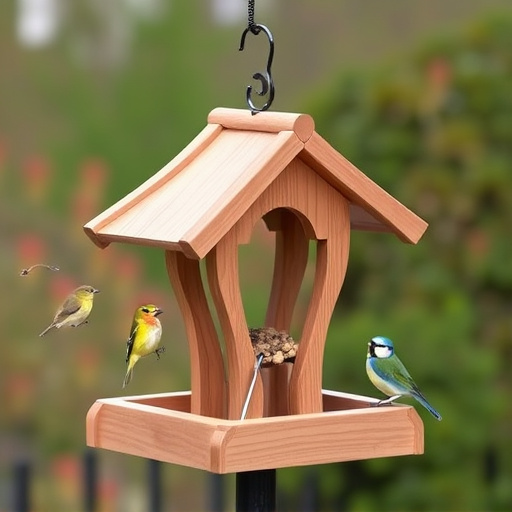 Traditional wooden bird feeder with base