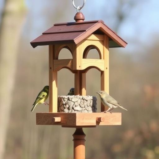 Traditional wooden bird feeder with base