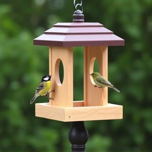 Traditional wooden bird feeder with base
