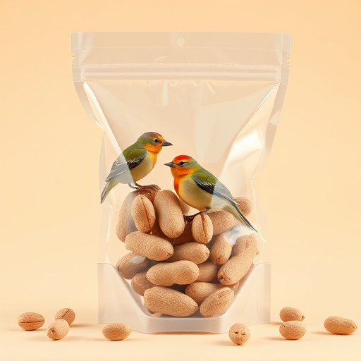 Transparent pouch of peanuts for birds