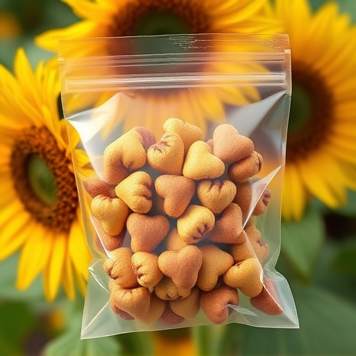 Transparent pouch of sunflower hearts seeds