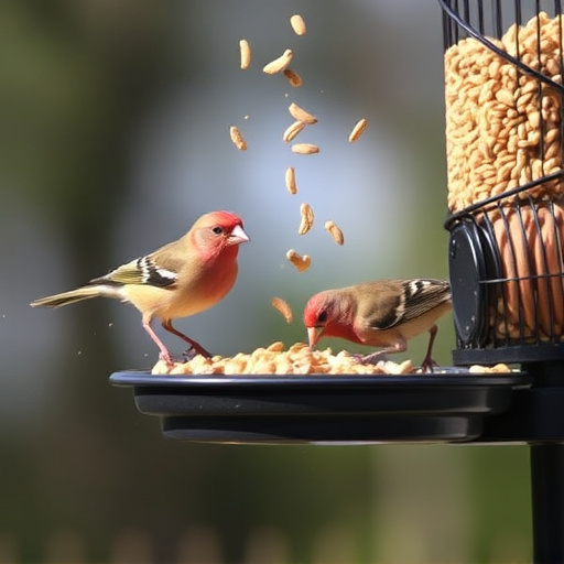 Tray-style feeder catching falling bird seed