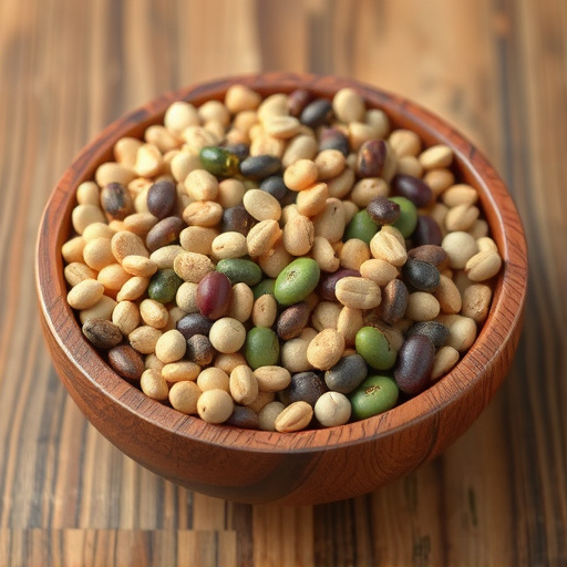 Variety of seeds in wooden bowl