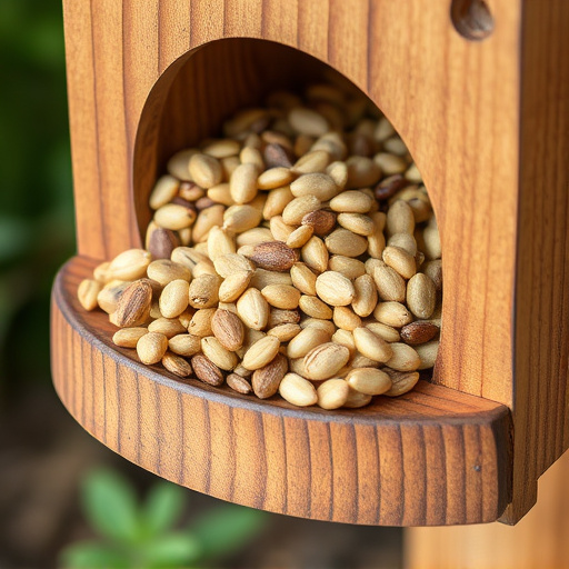 Variety of seeds in wooden feeder