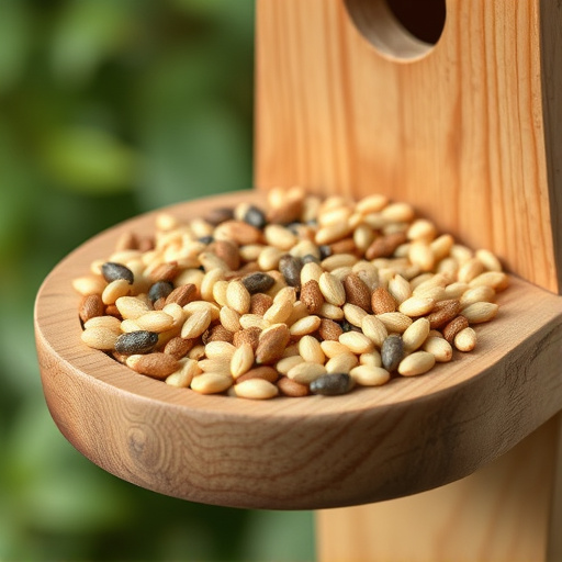 Variety of seeds in wooden feeder
