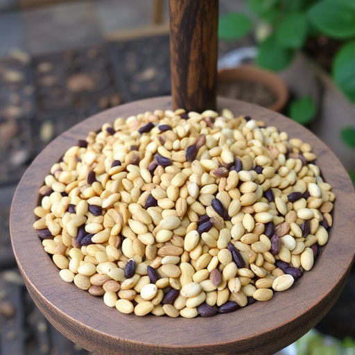 Variety of seeds on bird table