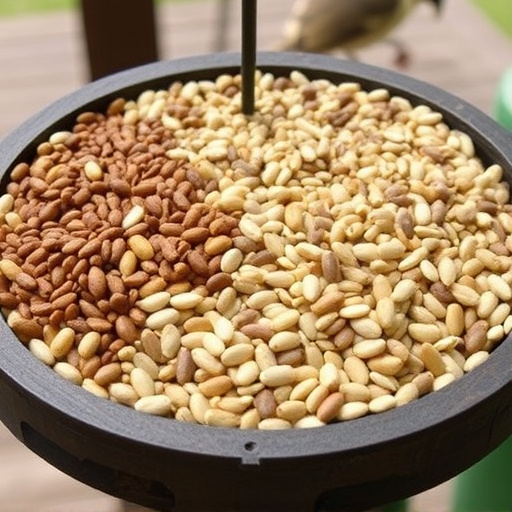 Variety of seeds on bird table