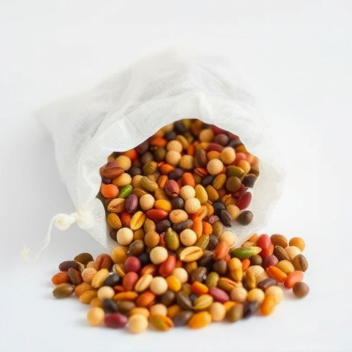 Variety of seeds spilling from bag