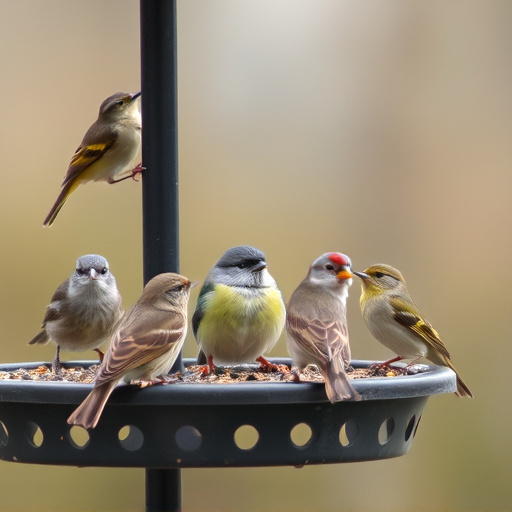Variety of small birds at feeder