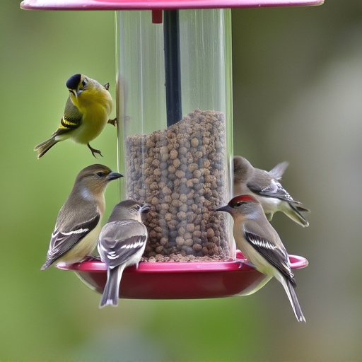 Variety of small birds at feeder