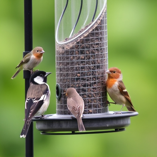 Variety of small birds at feeder