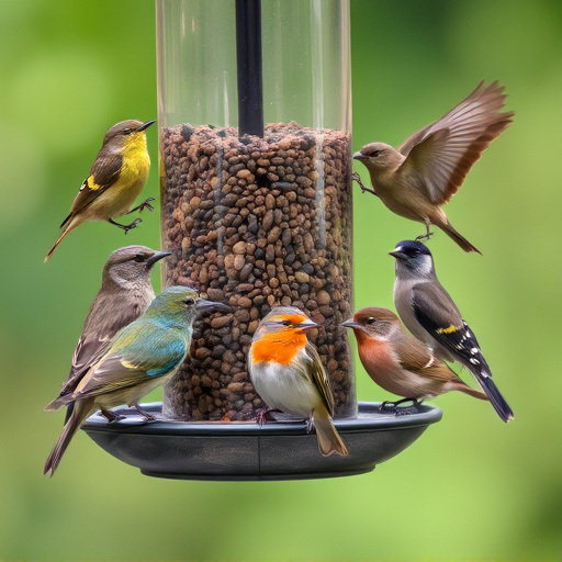 Variety of small birds at feeder