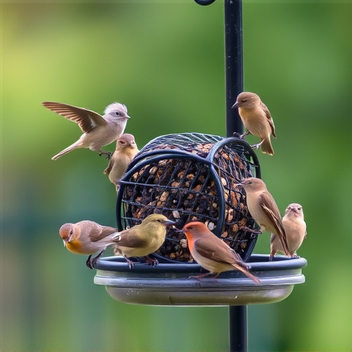 Variety of small birds at feeder