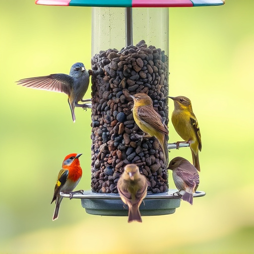Variety of small birds at feeder
