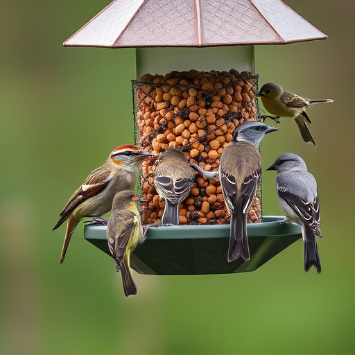 Variety of small birds at feeder