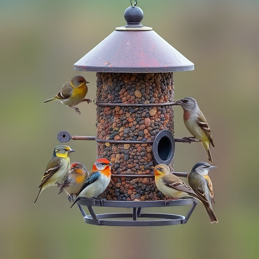 Variety of small birds at feeder