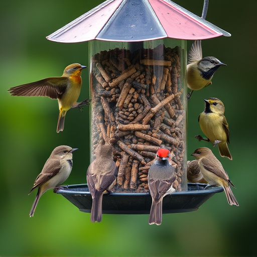 Variety of small birds at feeder