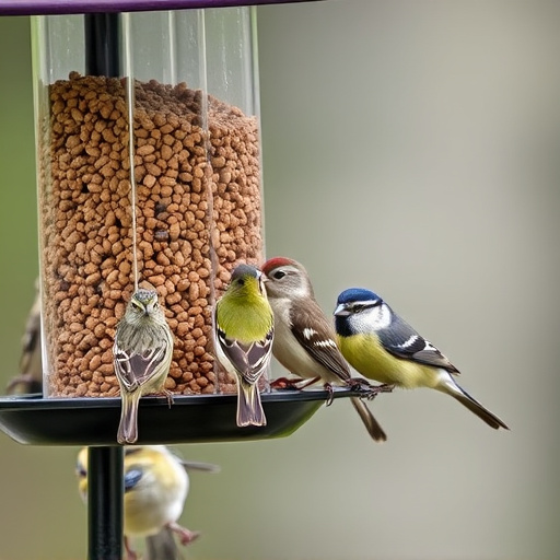 Variety of small birds at feeder