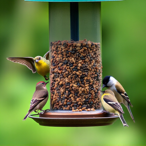 Variety of small birds at feeder