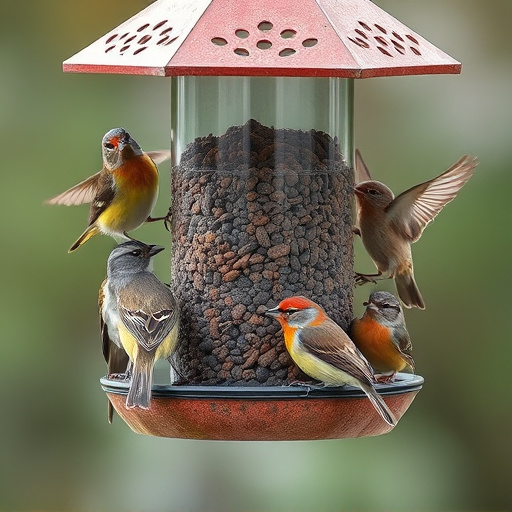 Variety of small birds at feeder