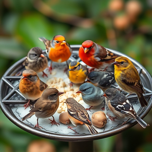 Variety of small birds on suet tray