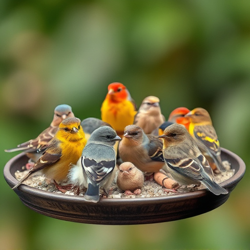 Variety of small birds on suet tray