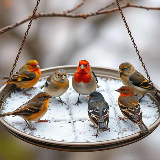 Variety of small birds on suet tray