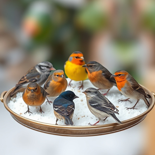 Variety of small birds on suet tray