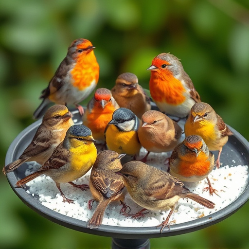 Variety of small birds on suet tray