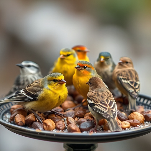 Variety of small birds on suet tray