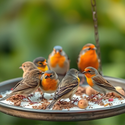 Variety of small birds on suet tray