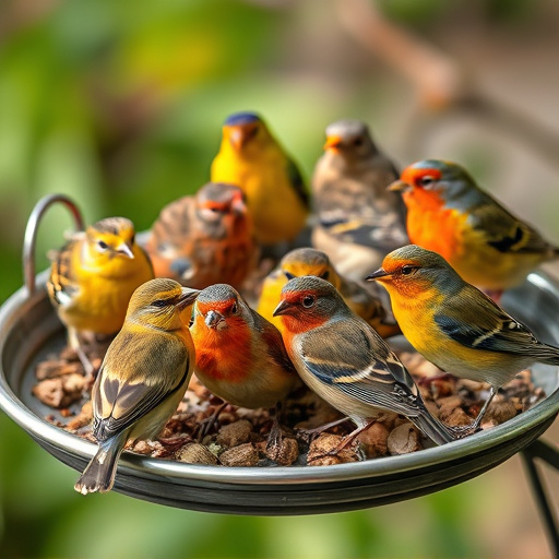 Variety of small birds on suet tray