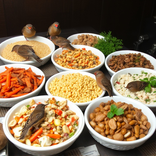 Variety of wild bird food in dishes