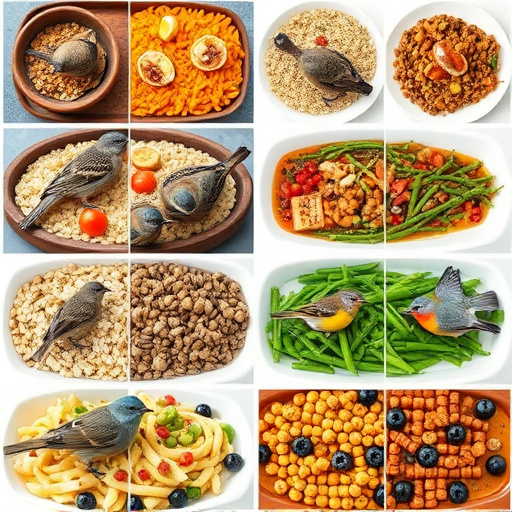 Variety of wild bird food in dishes
