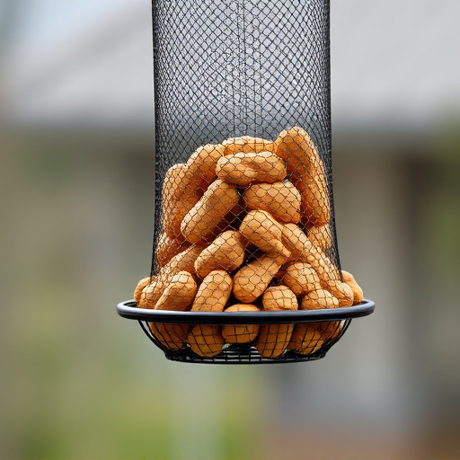 Whole peanuts in mesh bird feeder