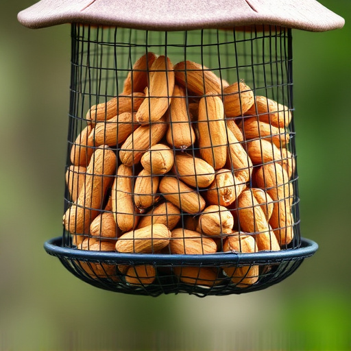 Whole peanuts in mesh bird feeder