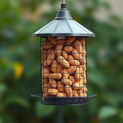 Whole peanuts in mesh bird feeder