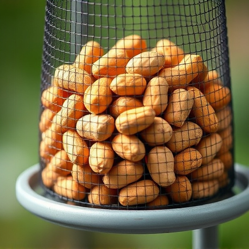 Whole peanuts in mesh bird feeder