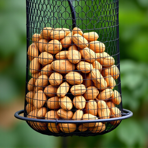 Whole peanuts in mesh bird feeder