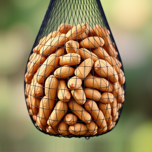 Whole peanuts in mesh bird feeder