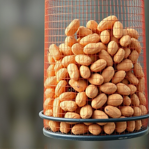 Whole peanuts in mesh bird feeder