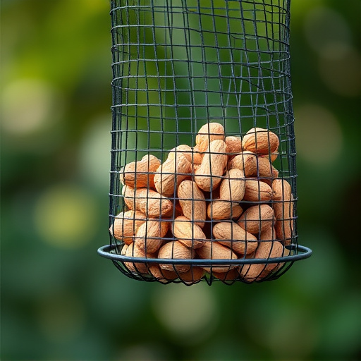 Whole peanuts in mesh bird feeder