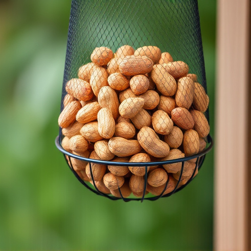 Whole peanuts in mesh bird feeder