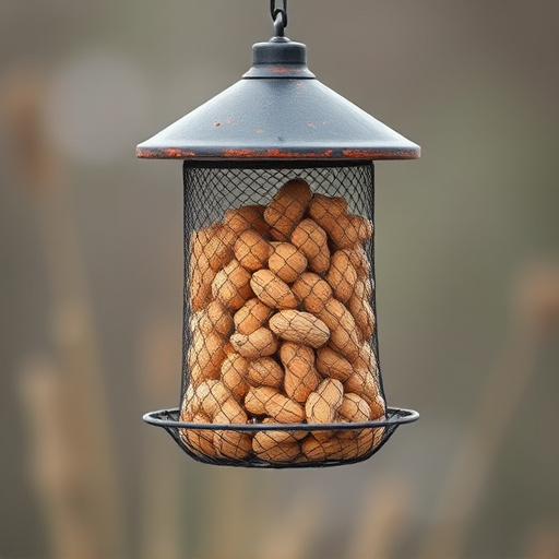 Whole peanuts in mesh bird feeder