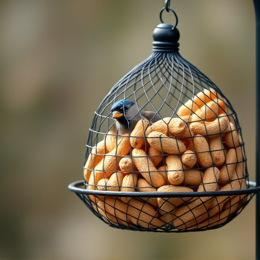 Whole peanuts in mesh bird feeder
