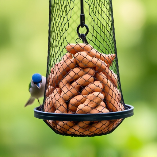 Whole peanuts in mesh bird feeder